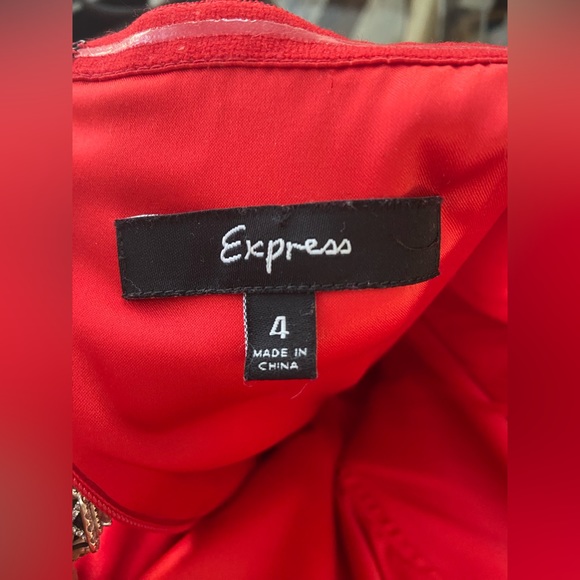 Express Red Silk Strapless Mini Dress with Belt, Size 4 Cocktail Homecoming - Picture 8 of 13